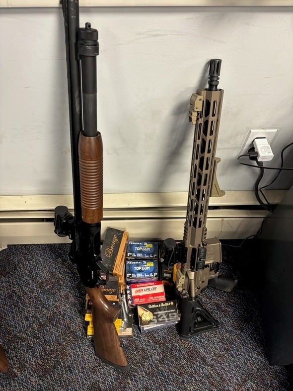 Firearms and ammunition seized during a raid on two New Jersey men who allegedly threatened Assistant Secretary of Homalnd Security for Public Affairs Tricia McLaughlin. (Department of Homeland Security)
