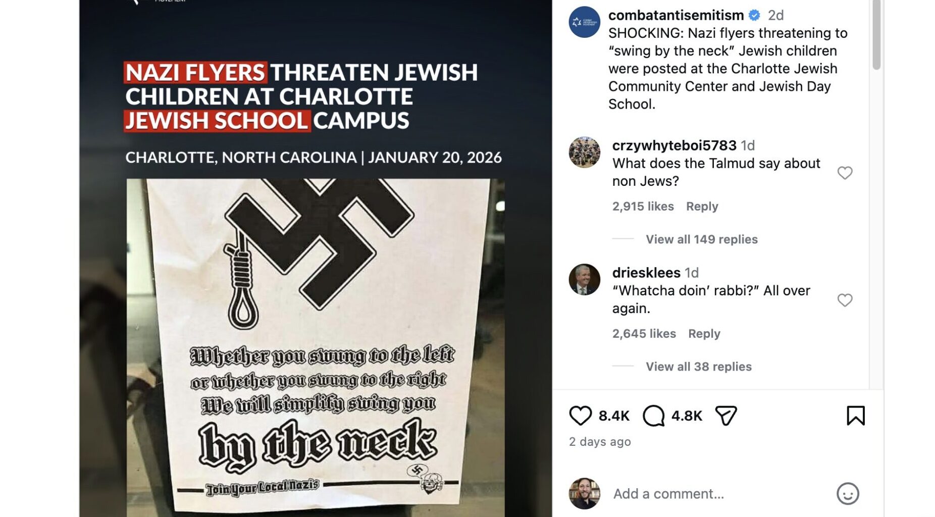 Nazi noose flyers strike Shalom Park school
